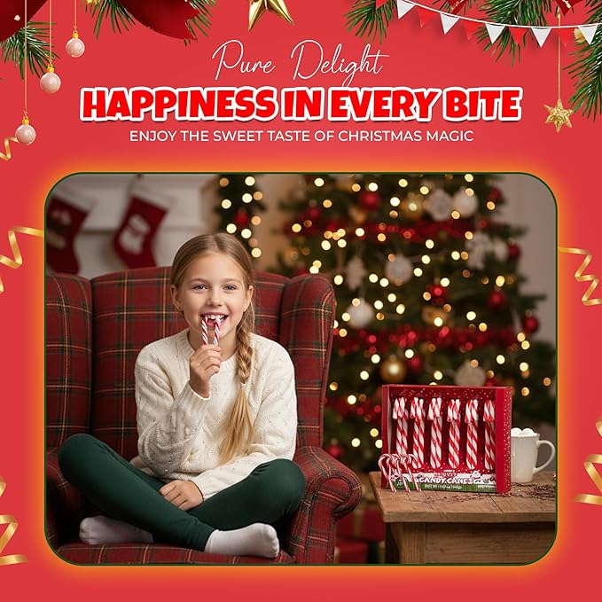 Christmas Candy Canes 12 Pack - Classic Red & White Peppermint Cane Sticks Individually Wrapped - Bulk Christmas Candy for Holiday Treats, Decorations, Stocking Stuffers & Gifts