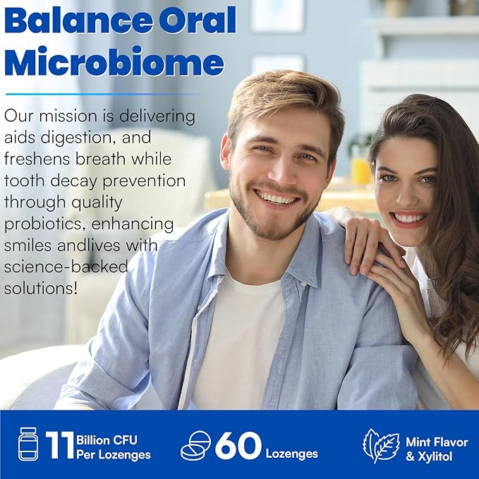 Oral Probiotics, 11 Billion CFU, with M18, A12, Oral Probiotics for Mouth Bad Breath for adults, Dry Mouth, Gum Health & Gum Restore, Chronic Halitosis, Fresh Breath, 120 Lozenges (Mint Flavor)