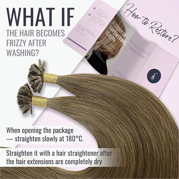 Fshine U Nail Tip Hair Extensions Middle Brown 20 inch Remy 100% Human Hair Extensions Pre Bonded 50g/50s Hot Fusion Keratin Bonding
