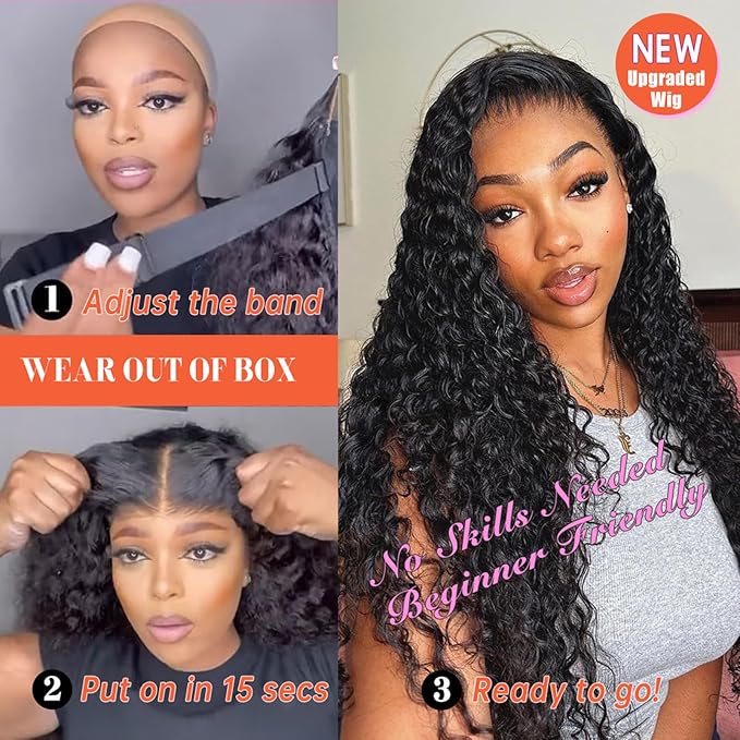 30 Inch 13x6 Deep Wave Lace Front Wigs Human Hair Glueless Wigs Human Hair 200% Density HD Transparent Lace Front Wigs Human Hair Pre Plucked Bleached Knots Curly Lace Front Wig Human Hair