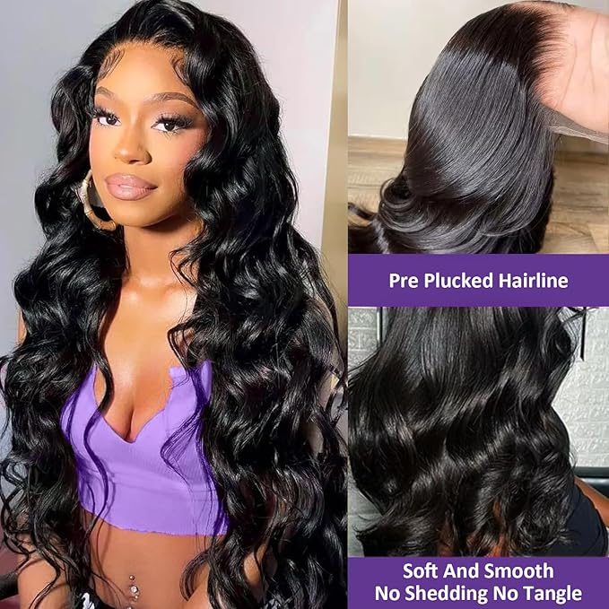 Zazumi 13x6 Body Wave Lace Front Wigs Human Hair 200 Density HD Transparent Lace Frontal Human Hair Wig for Black Women Glueless Wigs 30 Inch