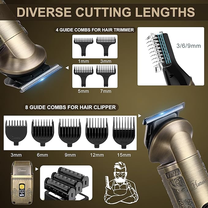 Hatteker Professional Hair Clipper Electric Razor Foil Shavers for Men Body Nose Ear Hair Grooming Kit with Triple Blades Cordless Waterproof
