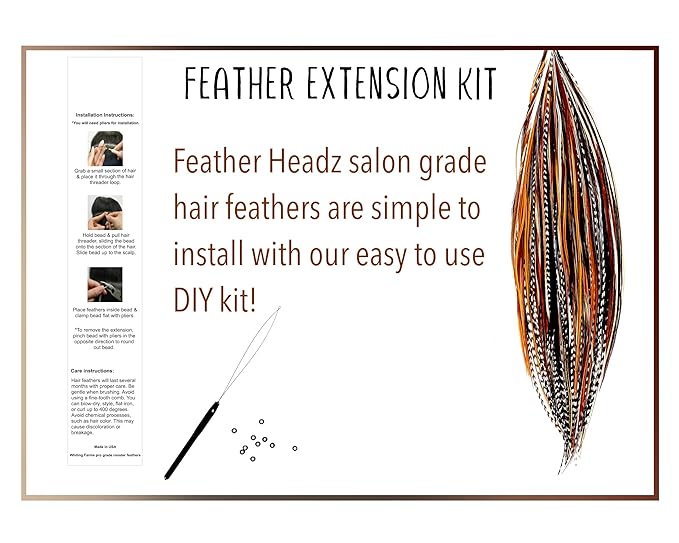 21 Natural Color Hair Extensions – 7”–12” Long – DIY Rooster Kit with 20 Micro-Link Beads – 100% Real Feathers – Eye-Catching Boho Style