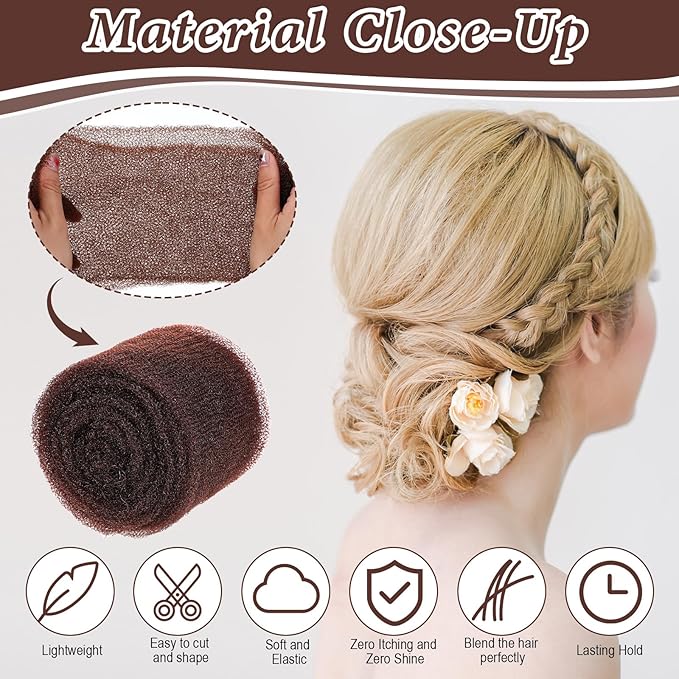 Hairs Sponge for Updo & Volumes Bump Tool, Volume Bumps Insert, Hair Filler for Thin Hairs, Hair Bumps for Volume Insert Tousle Sponge with 70 Bobby Pins Salon Must-Have (Light Coffee Color)