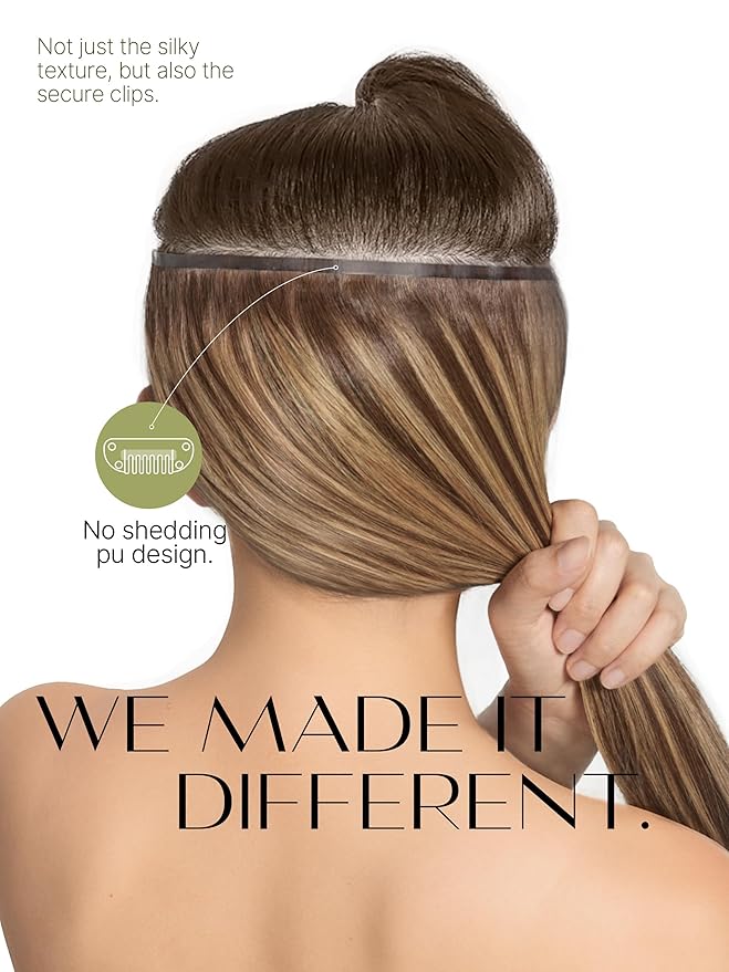 Frodio Clip Ins Hair Extensions Black: Remy Real Human Hair Pu Seamless Silk Long Straight Invisible Full Thick Virgin Brazilian Blonde Highlight Color Beauty For Women Can Be Body Wave 100g 7 Piece