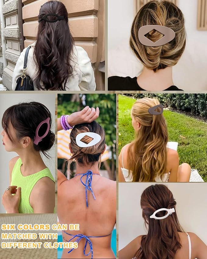 6 PCS French Flat Hair Clips for Women 2 Styles Large Matte Flat Claw Clips Strong Hold No-Slip French Hair Barrettes for Thick Thin Hair(Red + Brown)