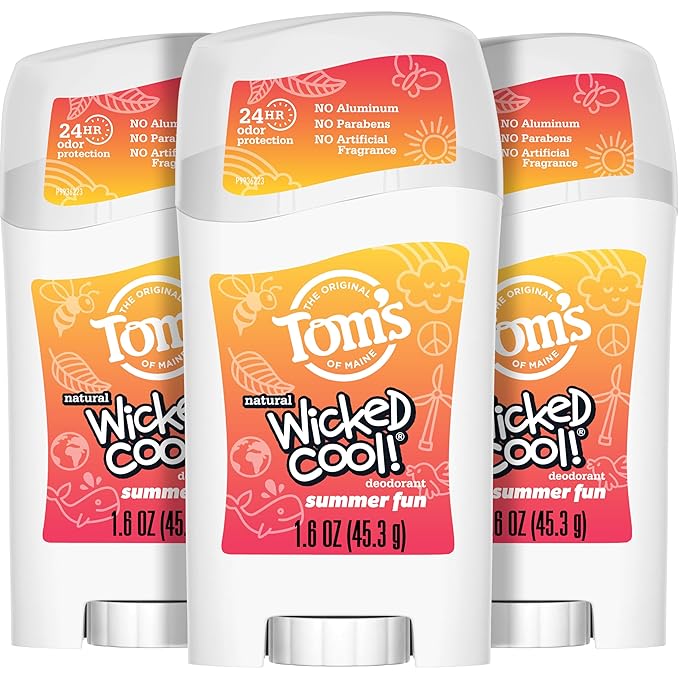 Tom's of Maine Aluminum-Free Wicked Cool! Natural Deodorant for Kids, Summer Fun, 1.6 oz. (Pack of 18) (Packaging May Vary)