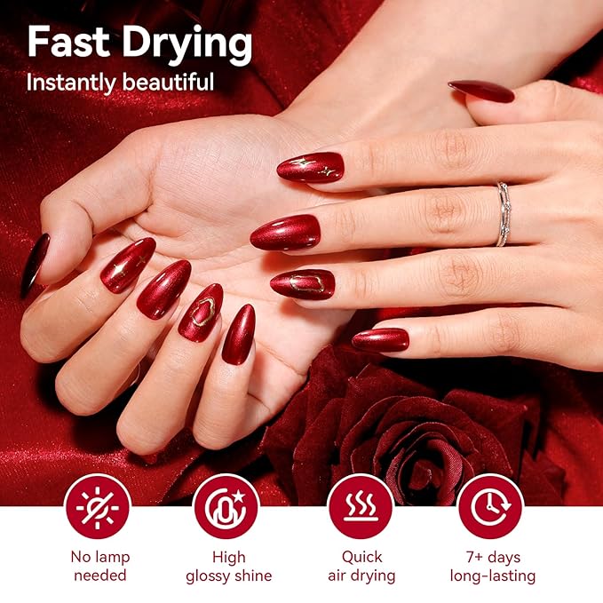 Red Nail Polish Set, Christmas Stocking Stuffers, 6 Colors Red Cherry Dark Red Wine Nail Polish Kit, Opaque,Hema-free Quick Dry, Non Gel, Home DIY Nails Art Gift for Women Girls