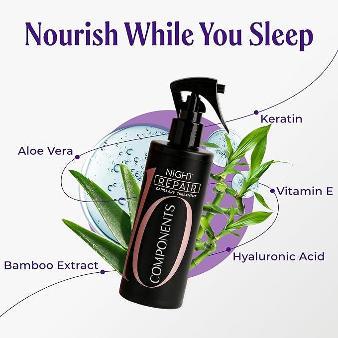 Night Repair Treatment for Hair | Hydrating Overnight Hair Mask with Hydrolyzed Keratin and Aloe Vera | Strengthens, Restores Shine, and Reduces Frizz | Leave In, No Rinse Needed, 8.4 fl oz