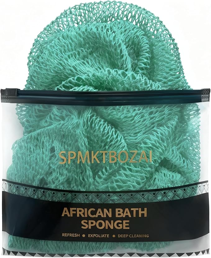 African Net Sponge Authentic, Loofah Exfoliating Body Scrubber Bath Sponge, African Exfoliating Net Sponge Back Scrubber Washcloth for Shower, Body Care Bathing Accessories (Mint Green)