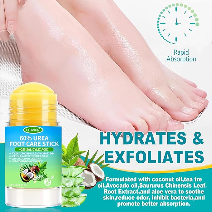 60% Urea Cream Stick with 2% Salicylic Acid, Anti-Cracking Foot & Hand Cream Moisturizer for Dry Cracked Heel Feet, Knee, Elbow, Foot Balm Stick for Callus Remover & Dead Skin Softener (2)
