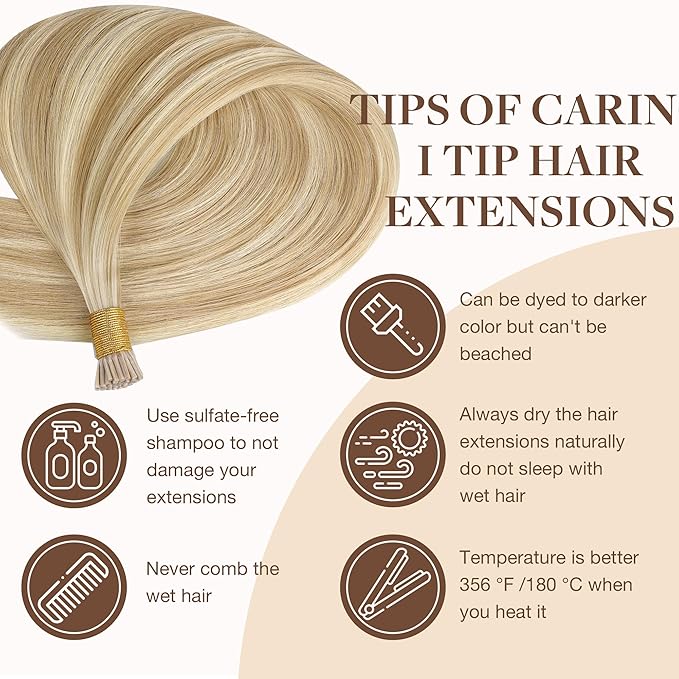 GOO GOO I Tip Hair Extensions Real Human Hair, 16inch 100g 200S, Cold Fusion I Tip Hair Extensions, Invisible Remy Hair Extensions, 18A/613A Dark Blonde Highlighted Bleach Blonde
