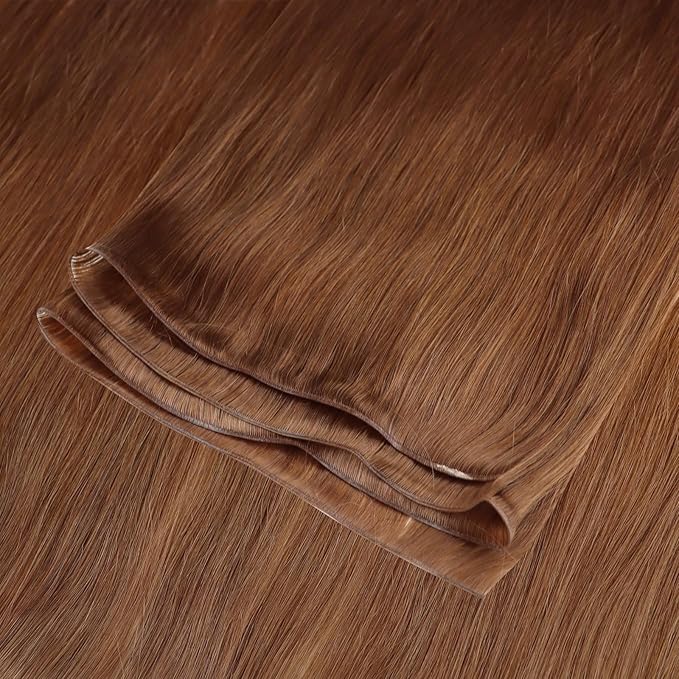 Fshine Genius Weft Real Human Hair Extensions Color 330 Copper Hair Extensions 16 Inch 50g Auburn Remy Human Natural Genius Weft