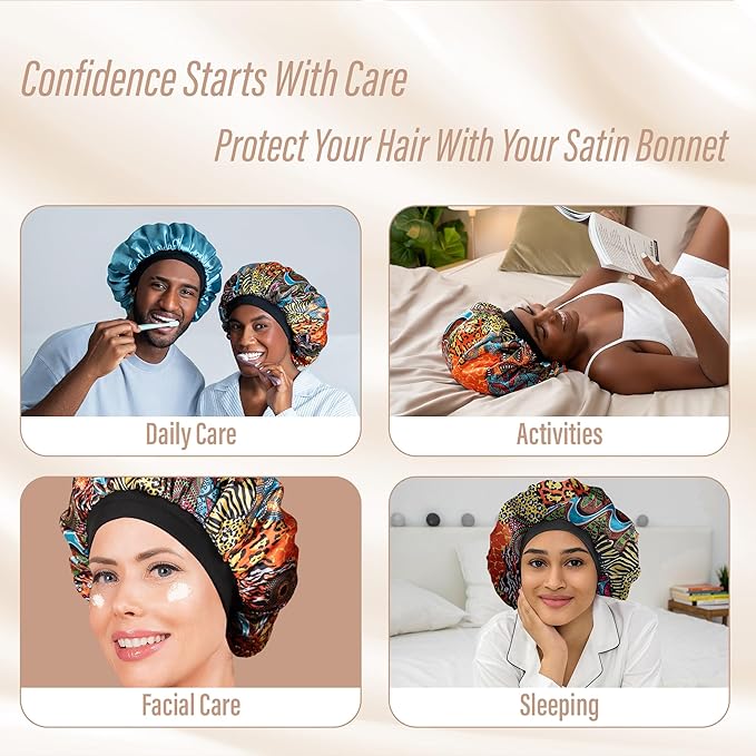 CAPLORD Double Sided Satin Bonnet for Sleeping - Adjustable Silk Sleep Cap for Women and Men