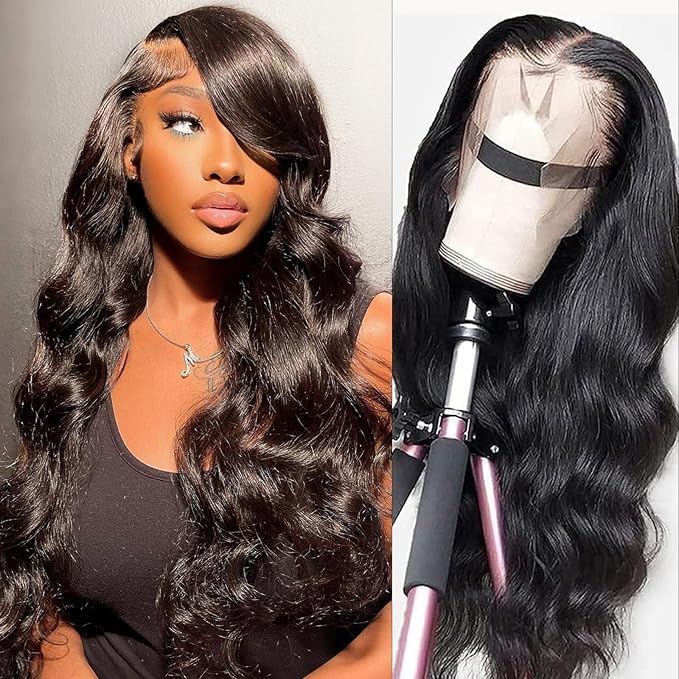 Human Hair Wig Body Wavy 13x4 HD Lace Front Wig 30 Inch Lace Frontal Wigs Pre Plucked 180% Density Virgin Hair Glueless Wigs For Women Natural Black (1B)