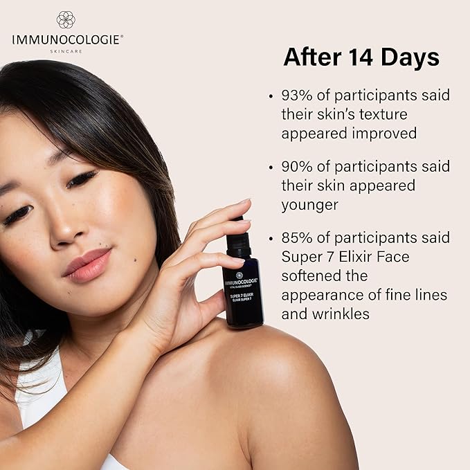 IMMUNOCOLOGIE Super 7 Elixir Face Serum - Anti-Aging Facial Serum with a Proprietary Blend of Antioxidants, Elastin, and Collagen Addressing The Seven Major Signs of Aging - 1 fl oz/30 ml