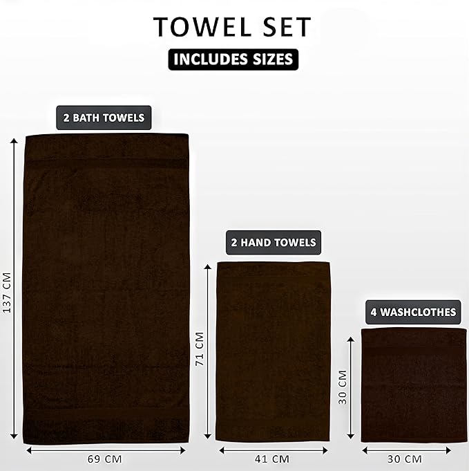 Softolle Luxury 8 Piece Towel Set, 2 Bath Towels 2 Hand Towels 4 Washcloths, Towels for Bathroom, Home, Spa & Gym - Highly Absorbent (Brown)