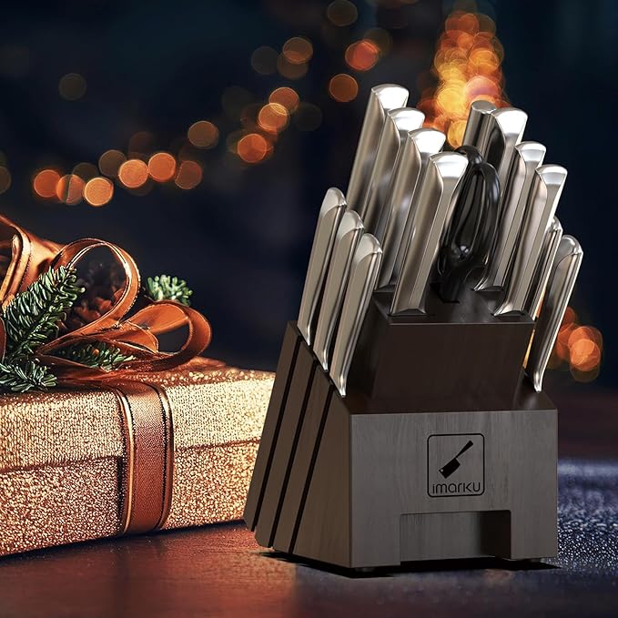 imarku Knife Set, 16 PCS High Carbon Japanese Stainless Steel Knife Sets for Kitchen with Block, Ultra Sharp Kitchen Knife Set with Sharpener Chef Knife Sets, Dishwasher Safe, Best Gifts