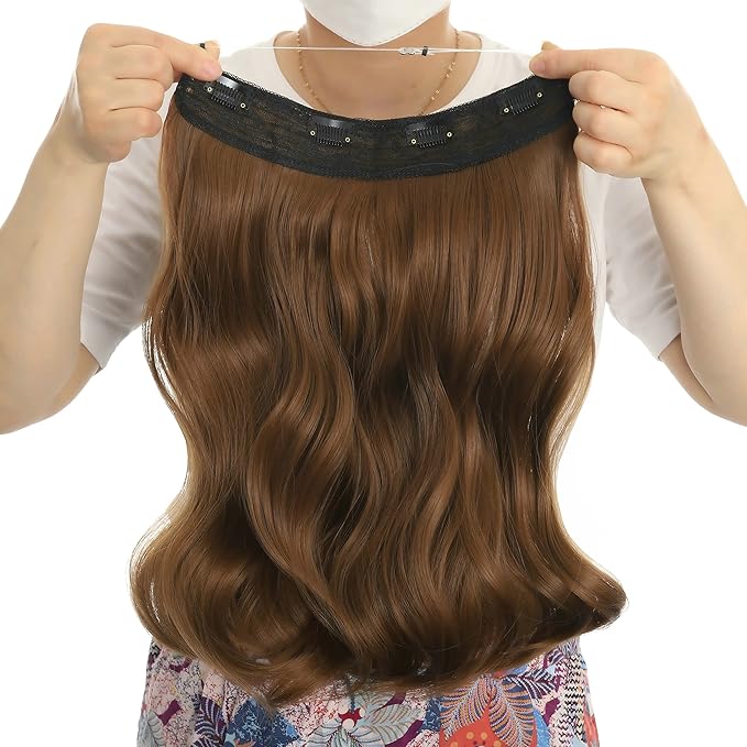 Invisible Wire Hair Extensions Transparent Wire Adjustable Size 4 Secure Clips Long Wavy Curly Secret Hairpiece 18 Inch for Women