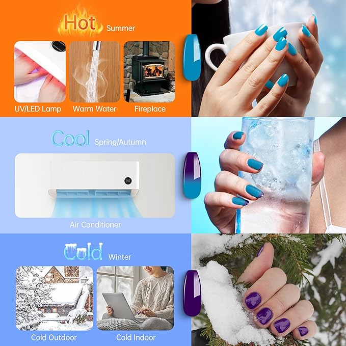 YTD Likomey Color Changing Gel Nail Polish,15ml Deep Purple To Turquoise Green Mood Temperature Change Colors,Thermal Ombre Home Salon Fall Winter Manicure UV Nail Gel,WB421