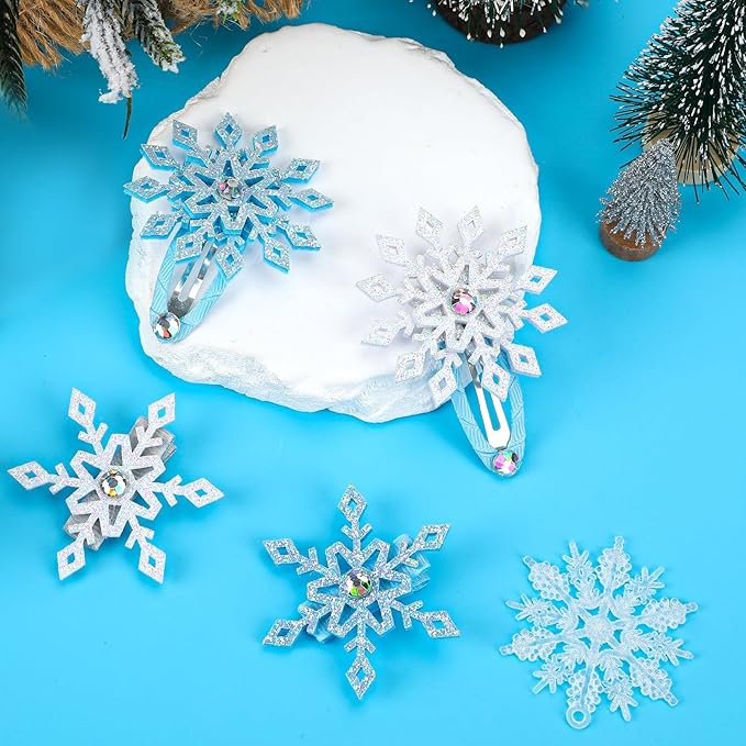 JUNEBRUSHS 12-Piece Snowflake Hair Clip Set - Blue & White Christmas Hair Accessories for Women - Festive Snowflake Hairpins - Holiday & Party Gifts