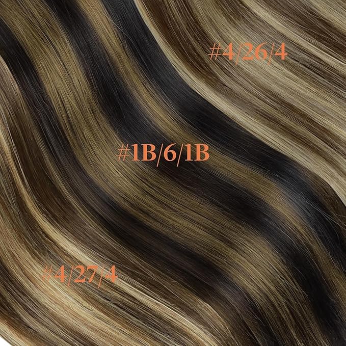 GOO GOO Invisi Edge Clip in Hair Extensions 18inch 120g 7Pcs Injected Seamless PU Clip in Hair Extensions, Virgin Real Human Hair, 1B/6/1B Balayage Natural Black to Chestnut Brown