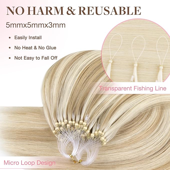 GOO GOO Micro Link Tip Hair Extensions, Real Human Hair, 22inch 50g 50S, Cold Fusion, Invisible Remy, 18A/613A Dark Blonde Highlighted Bleach Blonde