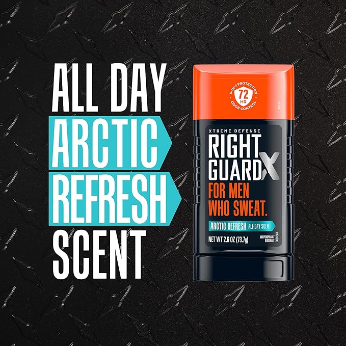 Right Guard Xtreme Defense Invisible Solid, Antiperspirant Deodorant, Arctic Refresh Scent - 5-in-1 Deodorant for Men, 72-Hour Odor Control, 2.6 oz (4 Pack)