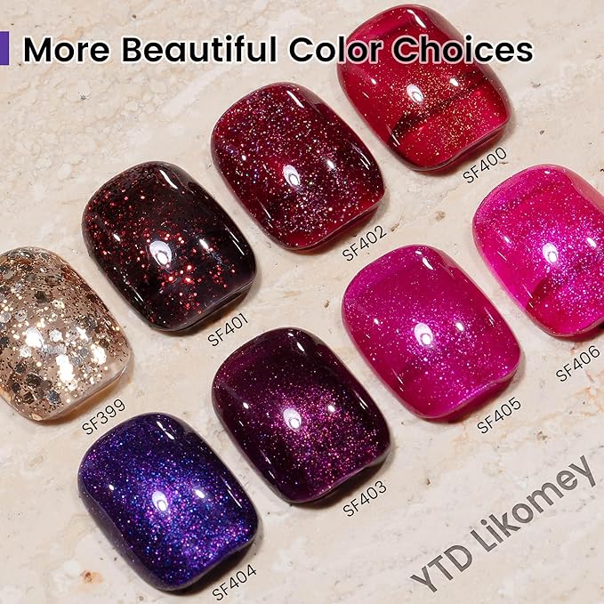 YTD Likomey Gel Nail Polish,15ml Colorful Wine Purple Glitter Fall Winter Dark Plum Shimmer Shiny Sparkly Salon Home DIY Manicure UV Color Varnish,SF402