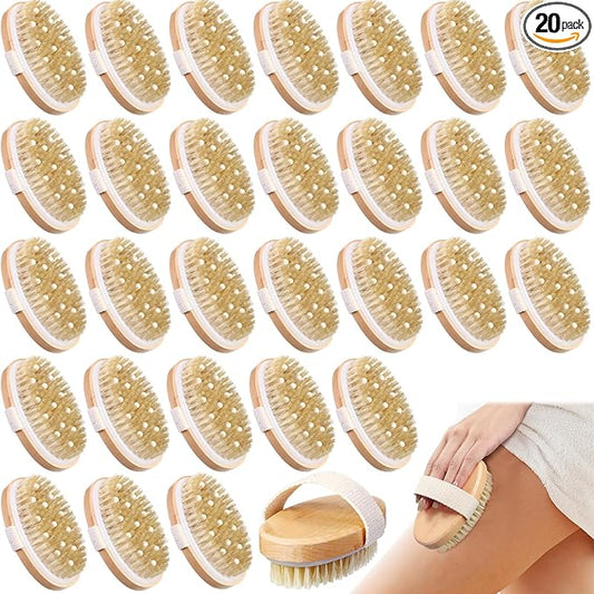 Gejoy 20 Pcs Dry Brushing Body Brush Exfoliating Brush with Massage Nodule Dry Skin Body Scrubber for Shower Bath Back Circulation Improvement Dead Skin Exfoliator (4.92 x 2.56 Inches,Wood Color)