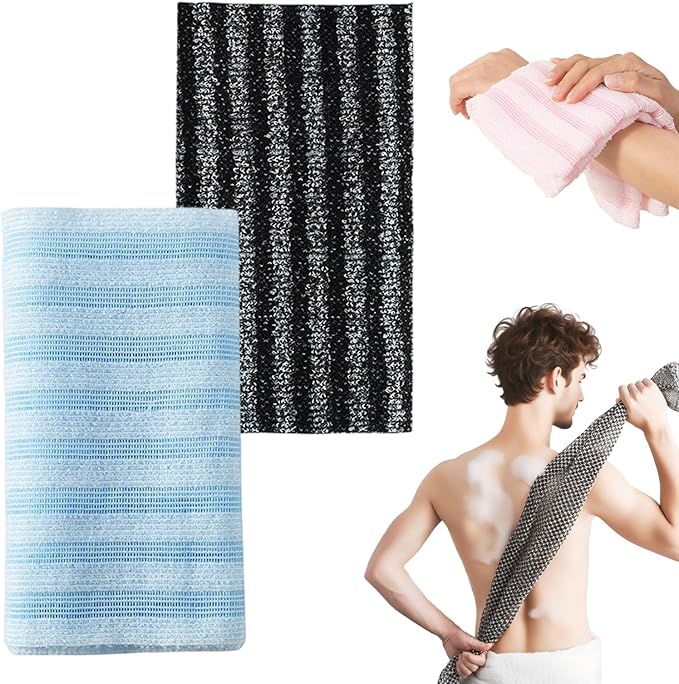 Exfoliating Shower Towel, 2026 New Scrub Wash Back Bath Cloth for Body & Face, Reusable Exfoliating Back Scrubber for Women Men, Quick-Drying Durable Bath Cloth for Smooth Skin (2PCS-C)
