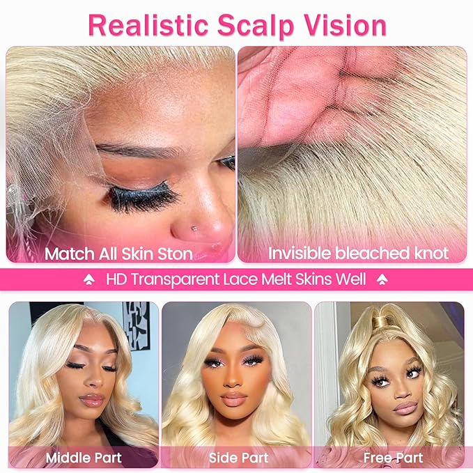 613 Lace Front Wig Human Hair 200 Density 13x6 Body Wave Blonde Wig Human Hair 613 HD Blonde Lace Front Wigs 613 Lace Frontal Wigs Pre Plucked for Women 22 Inch