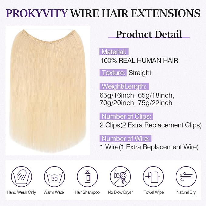 Halo Hair Extensions Real Human Hair,Halo Hair Extension 100% Human Hair, Wire Hair Extensions,Straight 60 Platinum Blonde 22 inch/75g