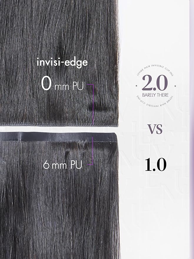LUVME Invisible Clip in Hair Extensions Body Wave Real Human Hair, Remy Hair Clip ins for Women, Natural Human Hair, 14 inch 110g 6Pcs, Natural Black