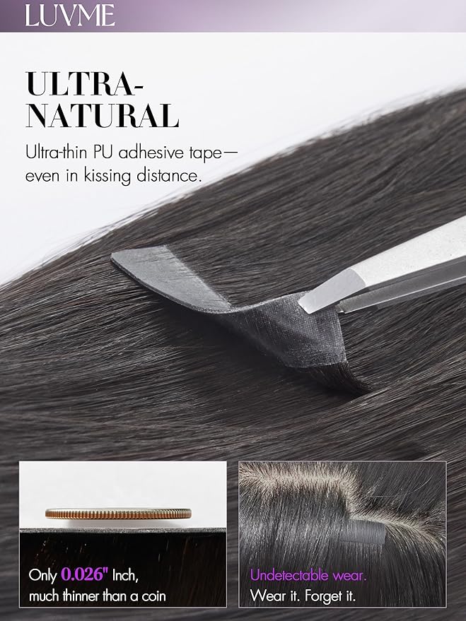 LUVME Invisible Tape in Hair Extensions Human Hair 18 Inch 50g 25pcs Natural Black Straight Double Sided Seamless Tape Extensions