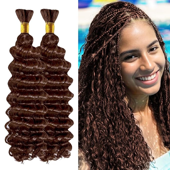 16 Inch Human Braiding Hair 100g Deep Wave Bulk Human Hair for Braiding Brazilian Virgin Human Hair Bundles Wet and Wavy Bundles No Weft Curly Human Hair Extensions for Boho Braids #4