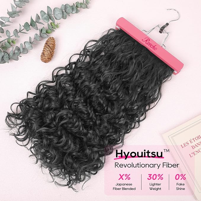 REECHO Curly Hair Extensions, 4PCS 20 inch Clip in Hair Extensions Lace Weft Short Curly Extensions Clip Ins Invisible Natural Hairpieces for Women, Natural Black