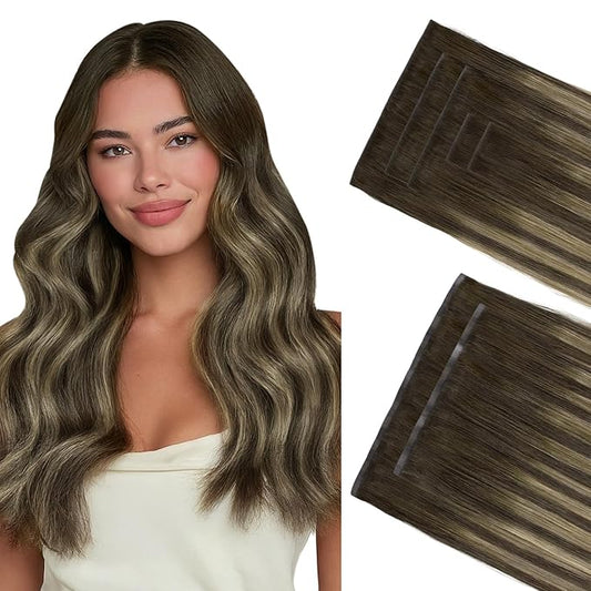 GOO GOO Invisi Edge Clip in Hair Extensions Set, 24inch 150g, 5pcs Injected Seamless PU Clip ins and 2pcs Classical PU Clip ins, Virgin Real Human Hair, #(T4B/26) P4B