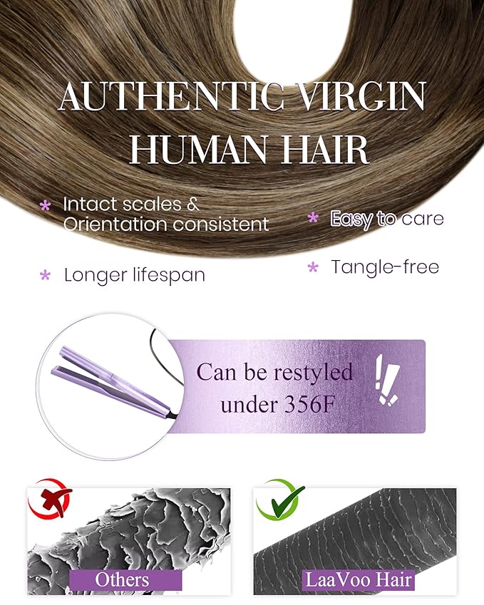 LaaVoo Micro Link Hair Extensions Human Hair Balayage Brown Mix Caramel Brown Micro Bead Hair Extension Real Human Hair Cold Fusion MicroBead Extensions Real Remy 24in 50g/50s