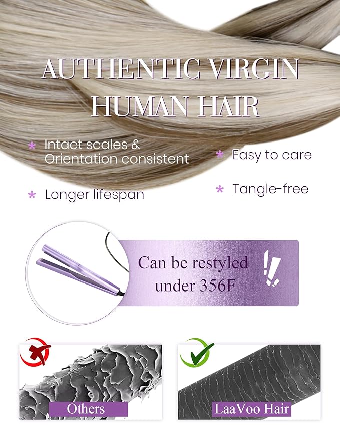 LaaVoo Nano Bead Hair Extensions Nano Ring Hair Extensions Light Blonde Highlight Golden Brown 50g/50s 24 Inch