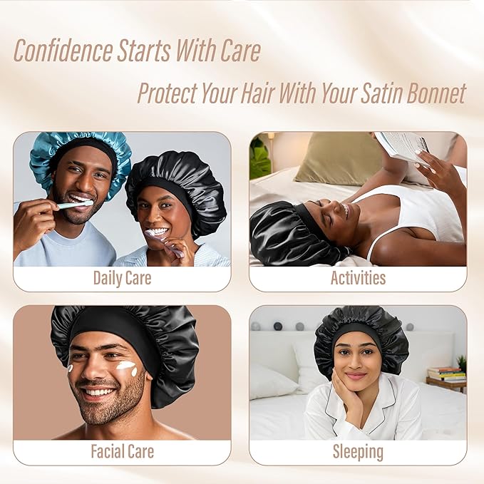 CAPLORD Double Sided Satin Bonnet for Sleeping - Adjustable Silk Sleep Cap for Women and Men