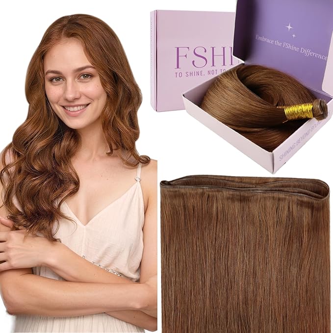 Fshine Genius Weft Real Human Hair Extensions Color 330 Copper Hair Extensions 16 Inch 50g Auburn Remy Human Natural Genius Weft