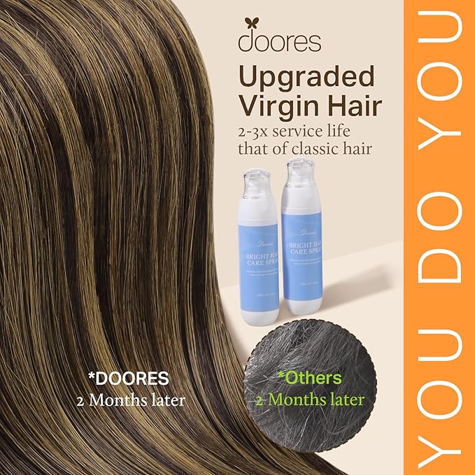 DOORES I Tips Hair Extensions, Human Hair Balayage Dark Brown to Chestnut Brown 20 Inch 50g/50s, Remy Hair Extensions, Silky Straight Hair