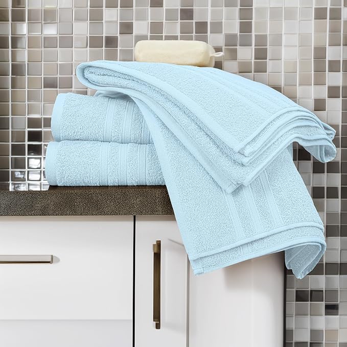Tens Towels Pack of 4 Soft Bath Towels, 100% Cotton, 27 x 54 Inches, Lightweight & Quick-Dry, Ideal for Daily Bathroom Use, Practical & Comfortable, Sky Blue