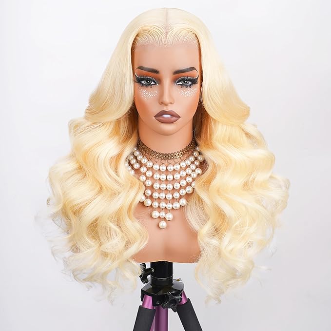 613 5x5 Lace Front Wig Human Hair Pre Plucked 250 Density 36 Inch Body Wave 100% Human Hair Blonde Lace Front Wig, No Synthetic Blend Tangle Free Shedding Free Triple Lifespan 3X