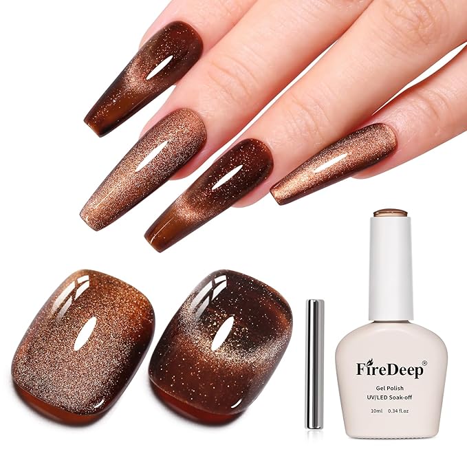 10ml Hema Free Dark Brown Cat Eye Gel Nail Polish Soak Off Long Lasting Holographic UV/LED Gel Polish with Magnetic Stick Gift for Women 1Pcs