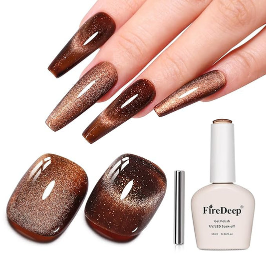 10ml Hema Free Dark Brown Cat Eye Gel Nail Polish Soak Off Long Lasting Holographic UV/LED Gel Polish with Magnetic Stick Gift for Women 1Pcs