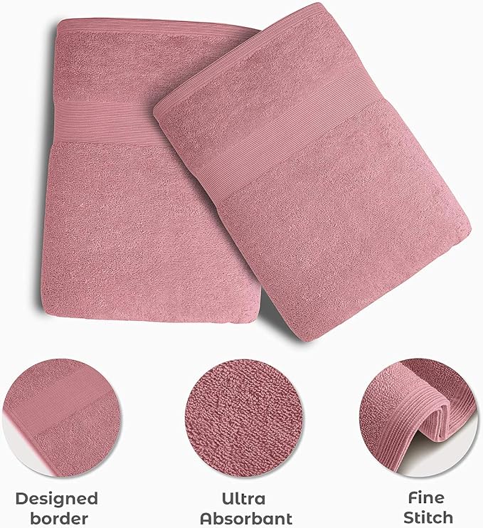 Softolle Luxury Bath Towels Set of 4 (27” x 54”) | Towels for Bathroom | Super Soft | Highly Absorbent Towels for Home, Spa, Gym (Pink)