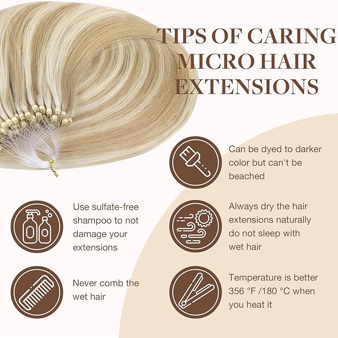 GOO GOO Micro Link Tip Hair Extensions Real Human Hair, 18inch 50g 50S, Cold Fusion Micro Link Tip Hair Extensions, Invisible Remy Hair Extensions, 18A/613A Dark Blonde Highlighted Bleach Blonde
