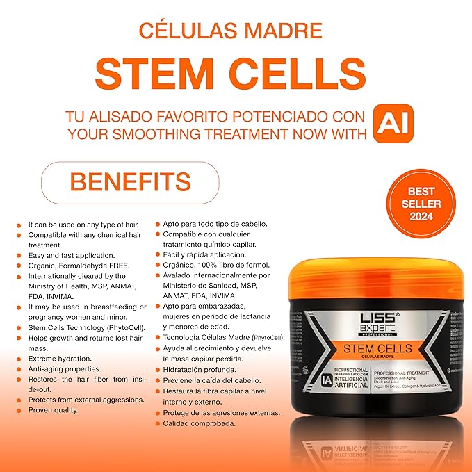 Liss Expert Stem Cells Smoothing Treatment 16 oz (LONG HAIR ) and Magic AI Mask, 8.45 oz Set Hyaluronic Acid, Collagen, Argan Oil, Keratin and Stem Cells plus our DIVINE OIL